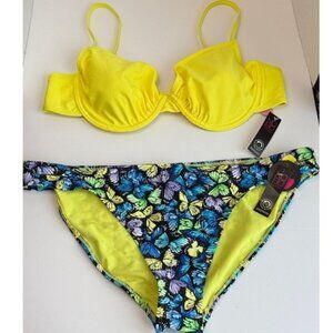 NoBo XXL Women's Yellow Butterfly Bikini Set NWT Underwire 2 Piece